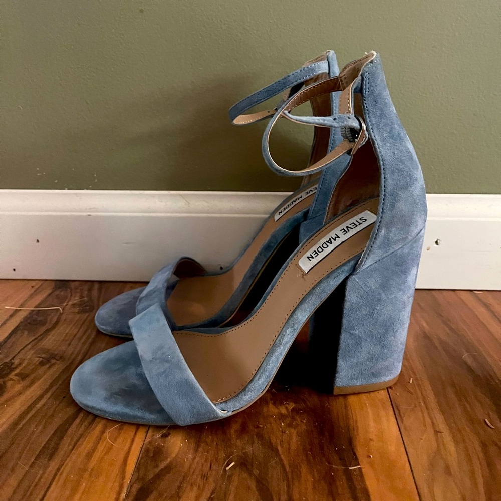 Steve Madden Womens Size 8 Frame Suede Leather Ankle Strap Chunky Heel Shoes